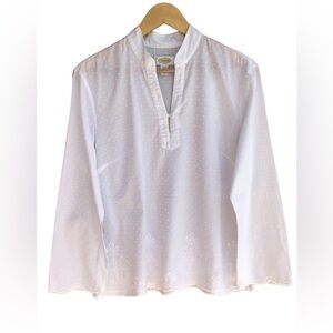 Talbots White Cotton Swiss Dot Embroidered Popover Tunic Size 16